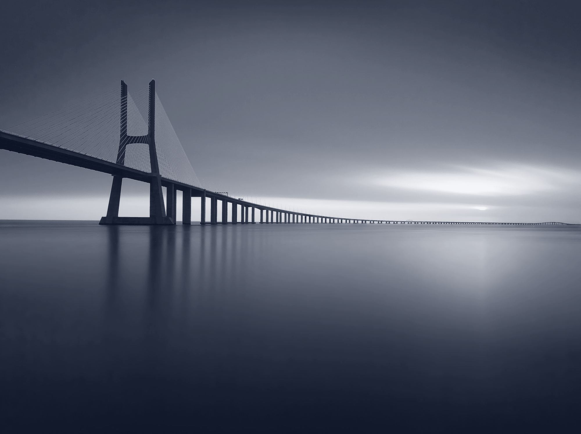 The Vasco da Gama bridge over the Tagus at dusk
